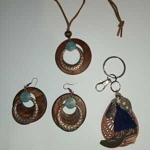 Western Wooden Keychain, necklace, and earrings